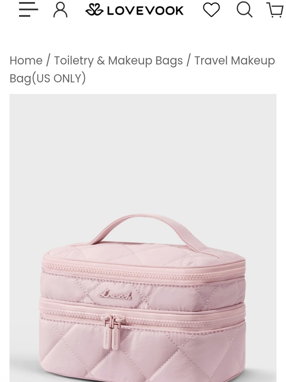 Lovevook Quilted Pink Travel Makeup Bag